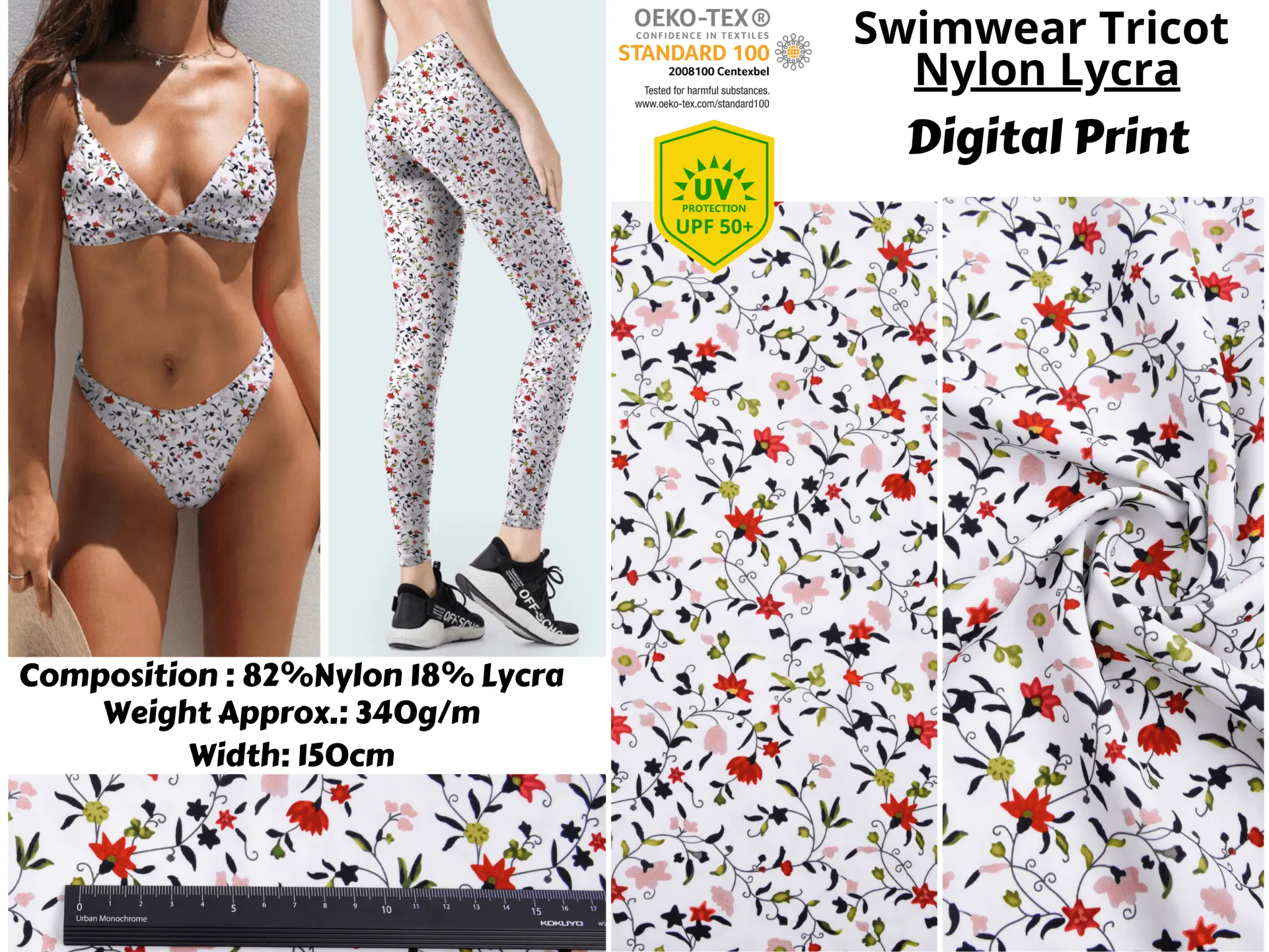 Spring Floral Print  Nylon Swimwear Fabric - WHWJH1172A