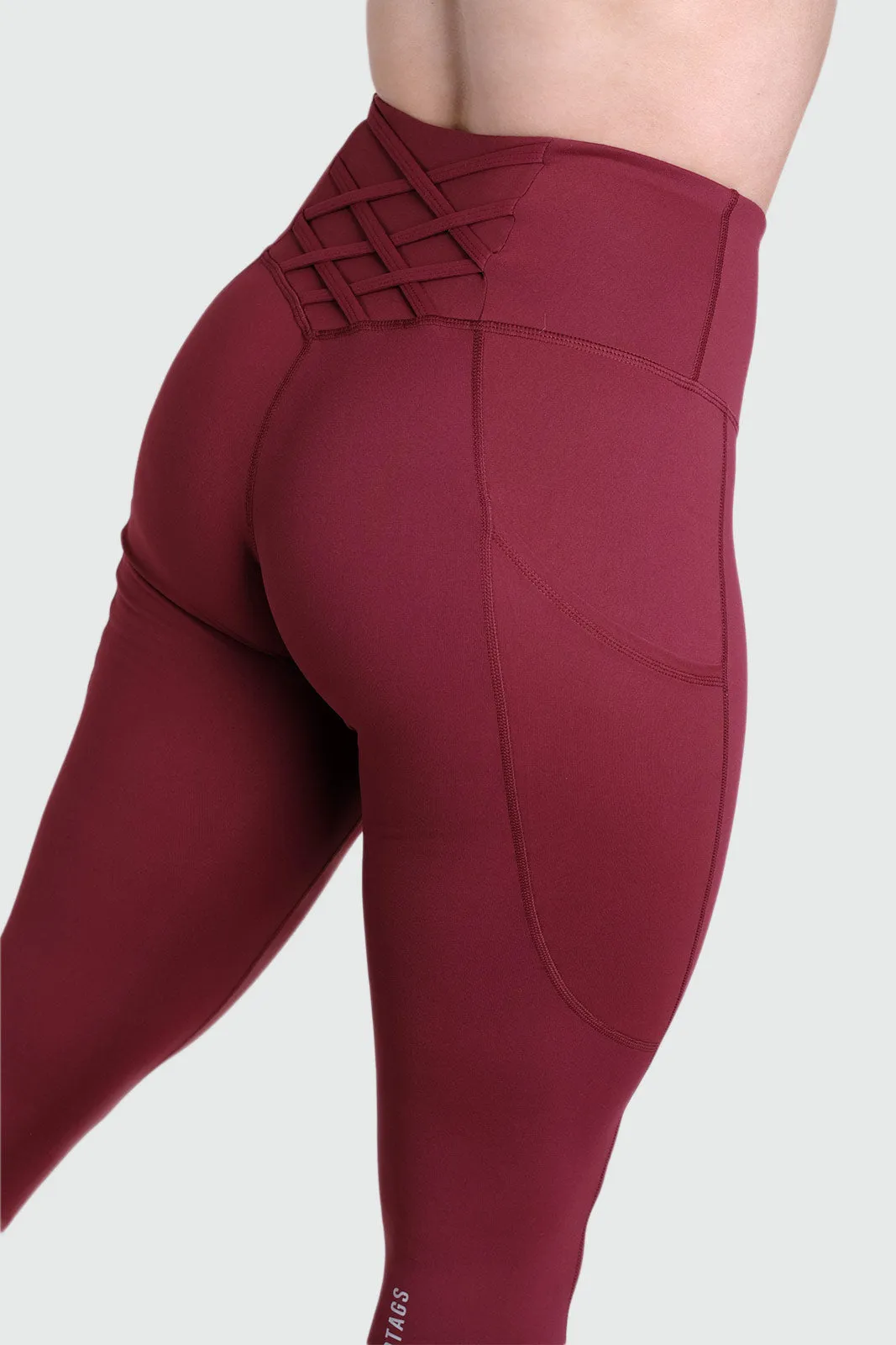 Strappy 3/4 V2 Highwaisted Leggings - Burgundy