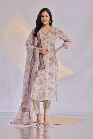 V-Scalloped suit set with dupatta