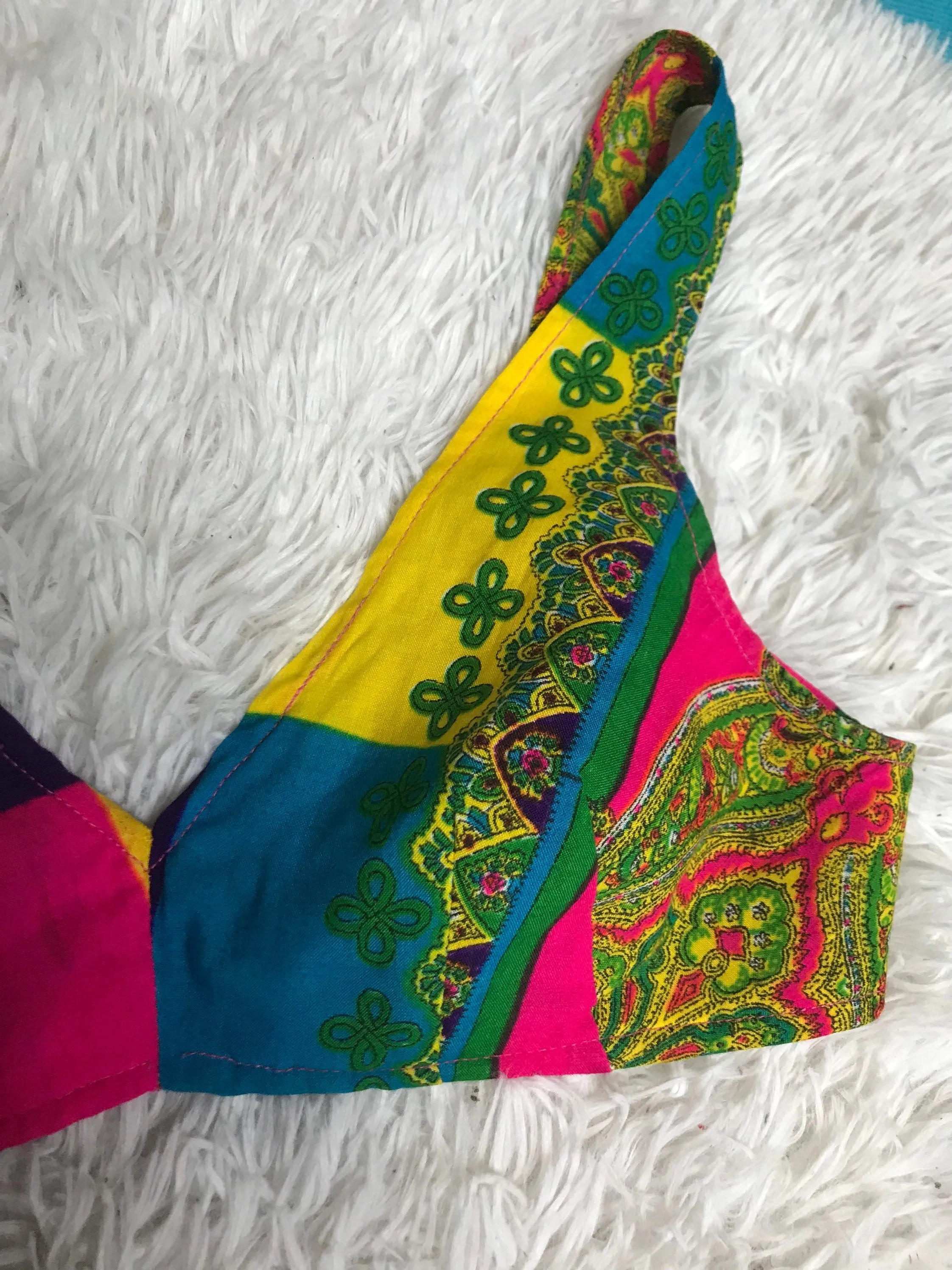 Vintage 1960s Bralette // 60s Bikini Top// Psycheldelic Summer of Love // Mod Paisley Pattern Cotton Bra // Coachella Style