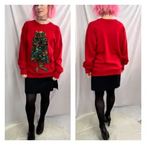 Vintage 80s 90s | Red Handmade Tacky Ugly Christmas Sweater Sweatshirt | M