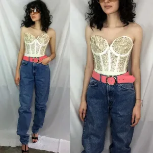 Vintage 80s | Michael Morrison Rhinestone Bustier Corset Bralette Selena | 34C