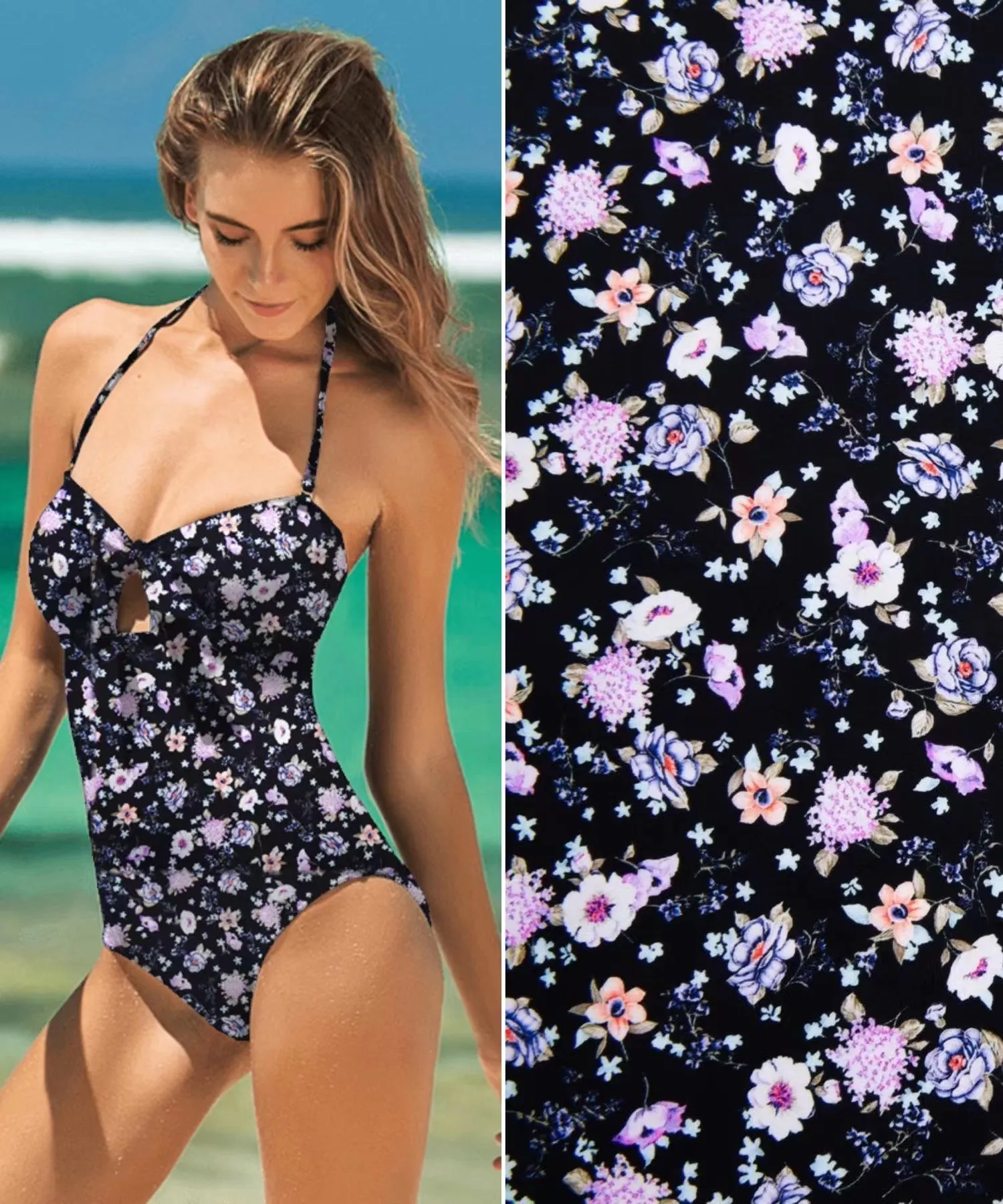 Vintage Floral  Print  Nylon Swimwear Fabric - WJH1242B