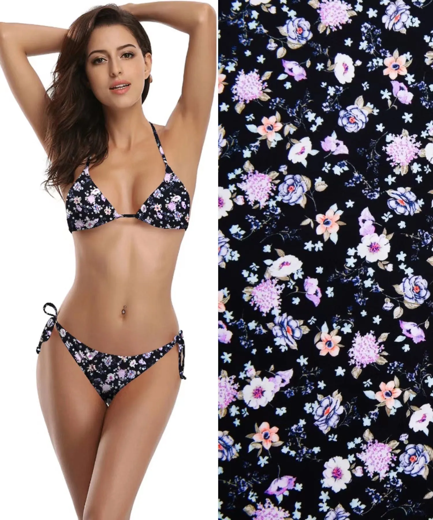 Vintage Floral  Print  Nylon Swimwear Fabric - WJH1242B