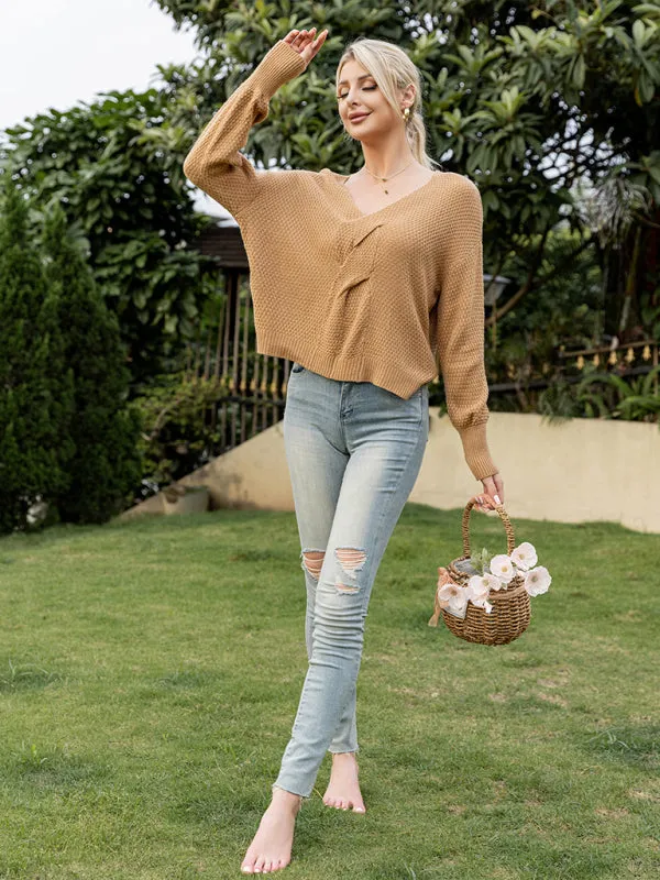 Women's casual solid color versatile long-sleeved sweater