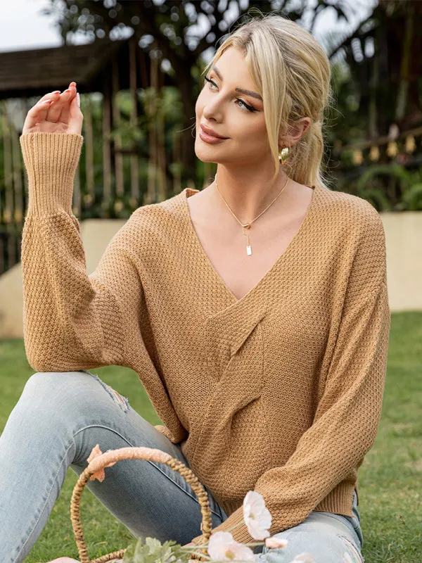 Women's casual solid color versatile long-sleeved sweater