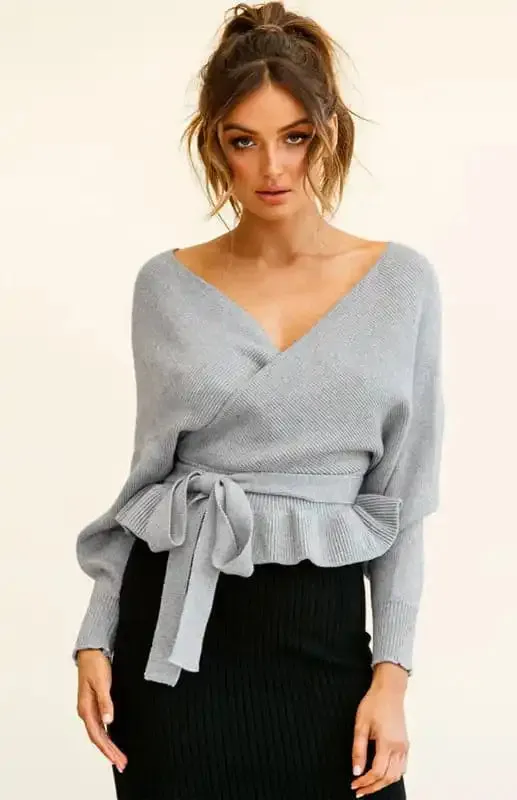 Women’s Fashion Casual Mock Wrap Knit Sweater