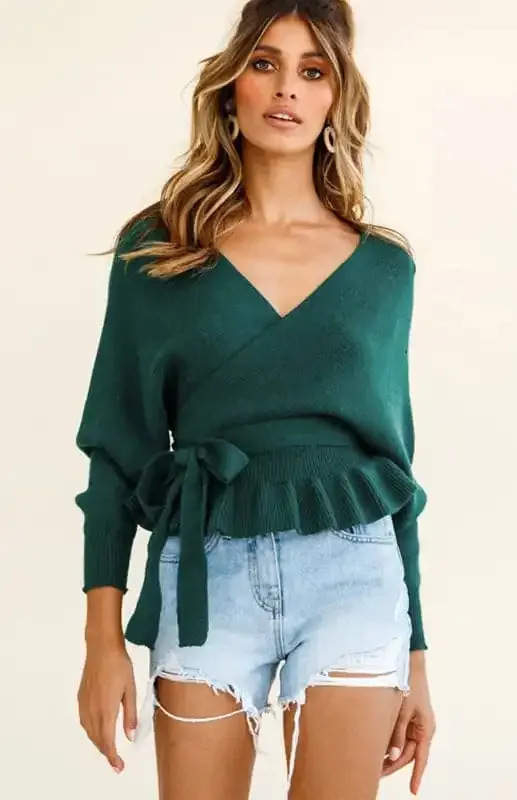 Women’s Fashion Casual Mock Wrap Knit Sweater