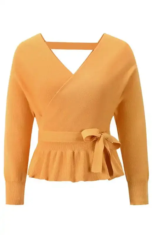 Women’s Fashion Casual Mock Wrap Knit Sweater