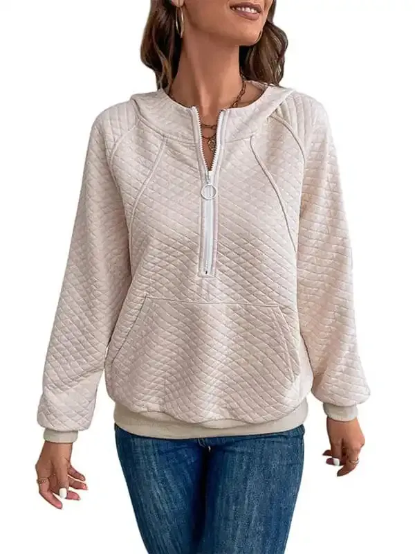 Women’s hooded long-sleeved solid color diamond check sweatshirt