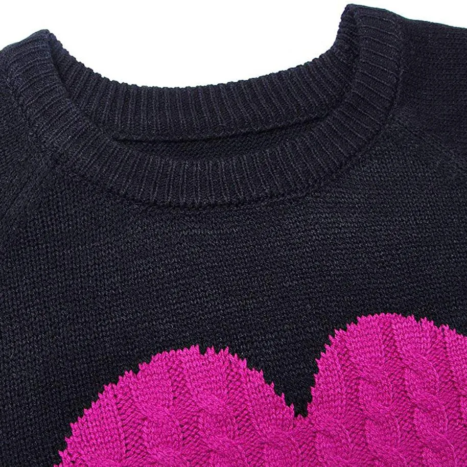 Women's Long Sleeve Crewneck Cute Heart Knitted Sweaters