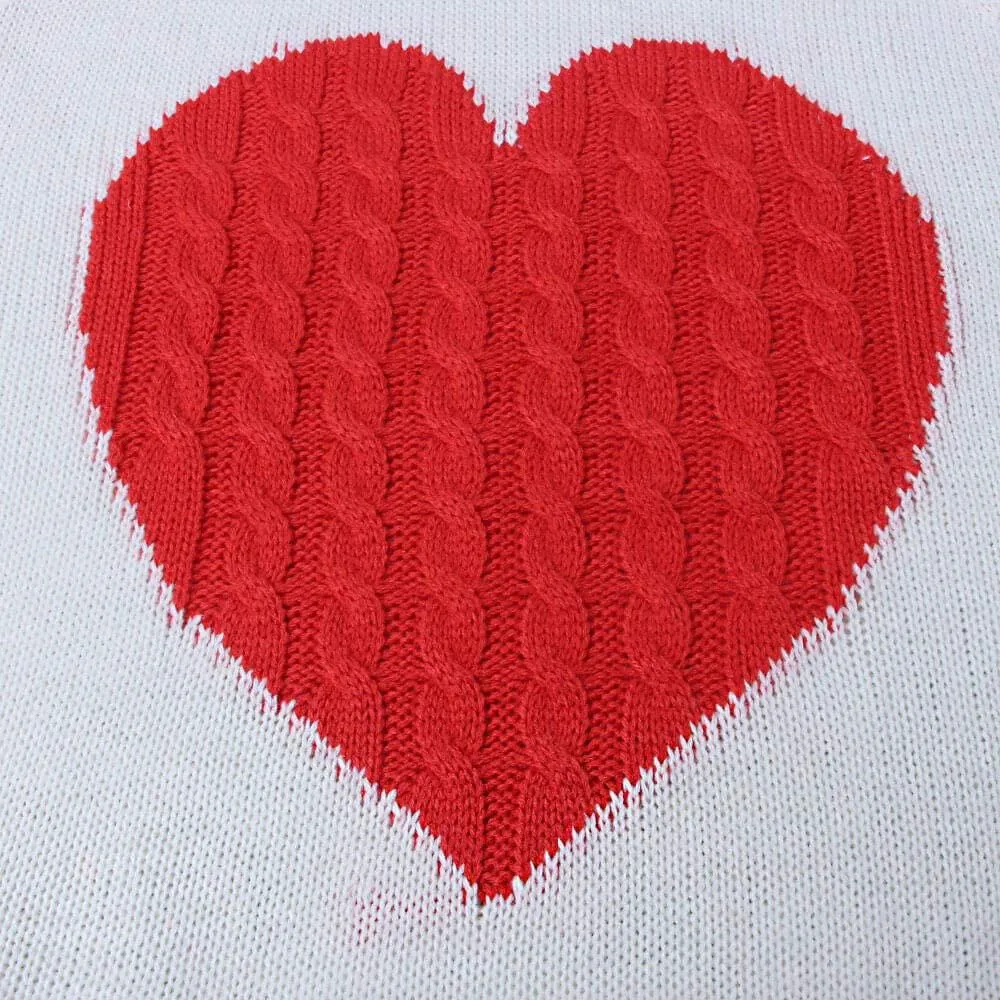 Women's Long Sleeve Crewneck Cute Heart Knitted Sweaters