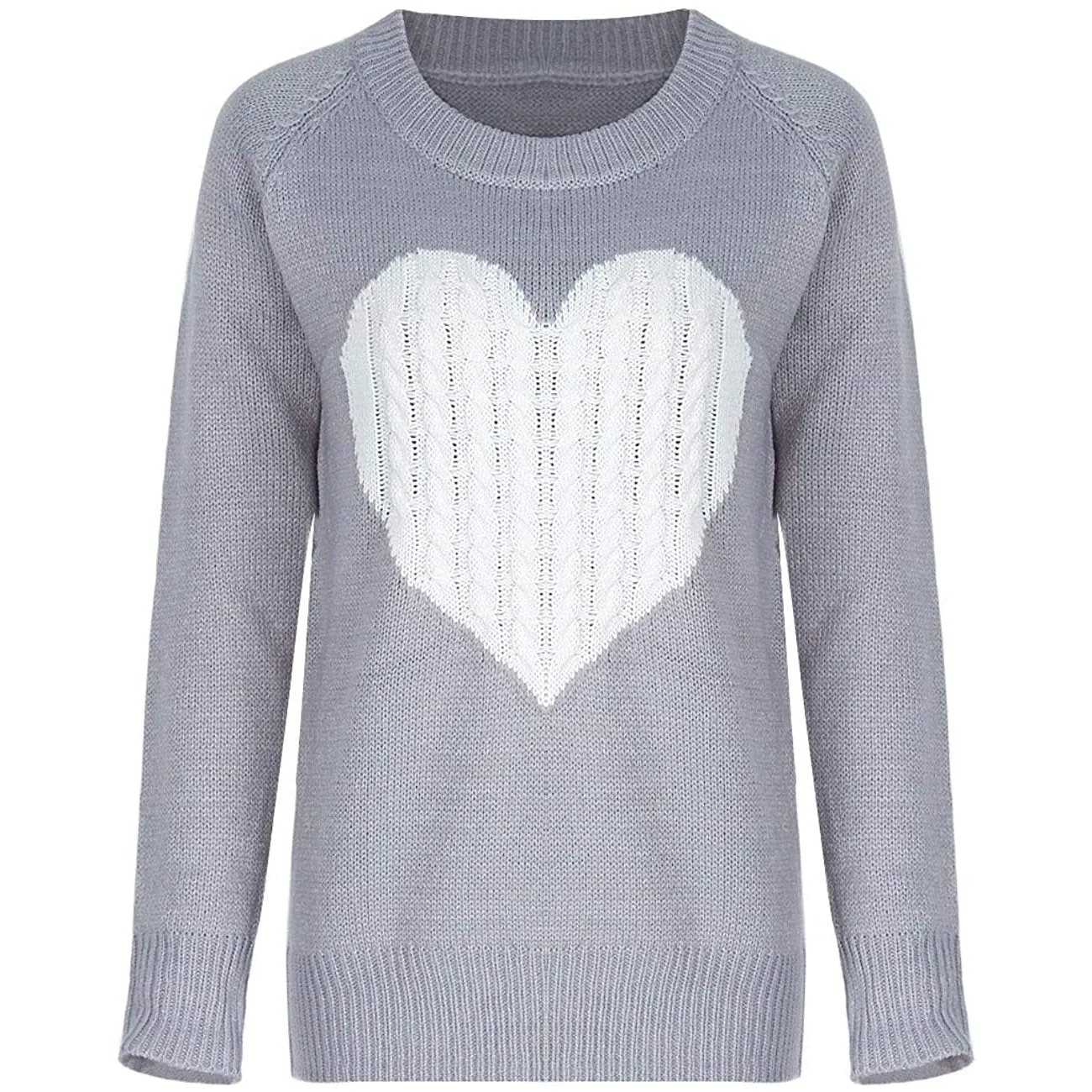 Women's Long Sleeve Crewneck Cute Heart Knitted Sweaters