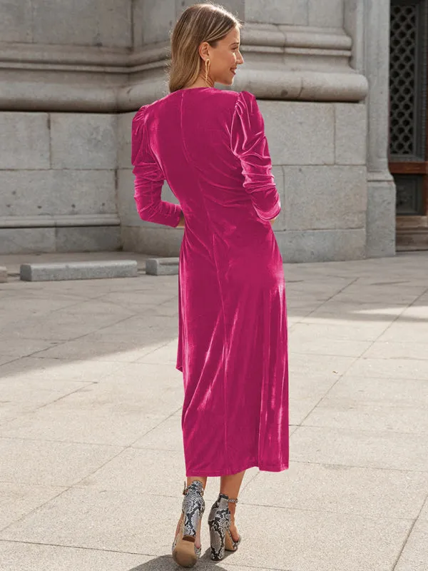 Women's Velvet Elegant Long Length Wrap Dress